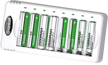 Granicell Kit de Carga 4 Pilas AA y 4 AAA Recargables NiMH con Cargador Rápido Incluido