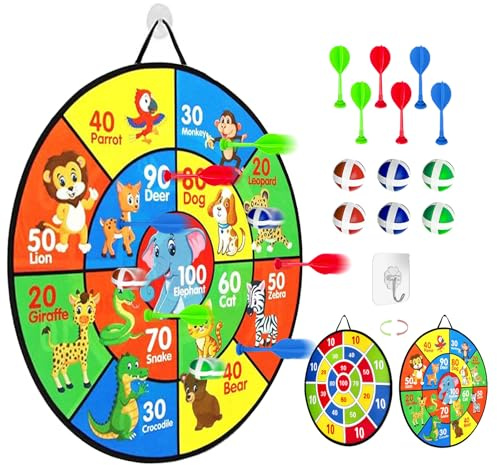 Cible de fléchettes double face avec balles, jeu de lancement extérieur, jouet pliable, pour enfants et adultes de 1, 2, 3, 4, 5, 6, 7, 8, 9, 10, 11, 12 ans (Modélisation animale, 66cm)