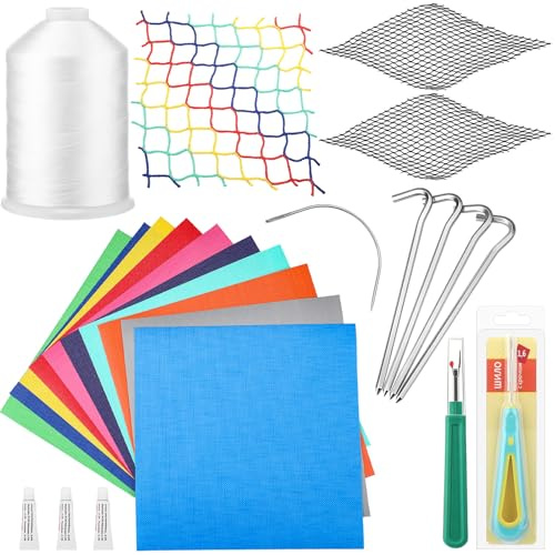 Pangda 24 Pcs Vinyl Repair Patch Kit for Bounce House, Multicolor Vinyl Patches with Sewing Patching Tools for Inflatable Bounce House, Rubber Boat, Canoe, Air Bed Mattress