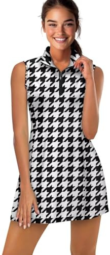 Drnuikhe Women Sleeveless Golf Tennis Dresses with Inner Shorts Pockets for Workout Exercise Polo Neck Athletic Golf Skirt