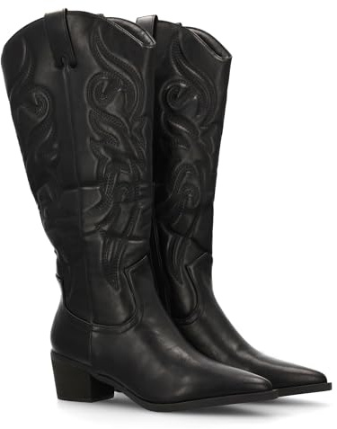 shoes&blues.es Bota Cowboy para Mujer de Cana Alta con Bordados y Punta Fina. Tacon Ancho.Ideales para Otono Invierno.