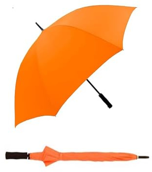 ADEPTNA Large 49” Golf Umbrella – Double Ribbed Windproof & Waterproof Canopy – UV Sun Protection, Strong Lightweight Frame, Classic Wooden Handle – Oversized Rain & Wind Protection (ORANGE)