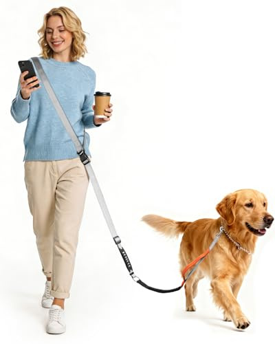 XiaZ Hands Free Dog Leash,Versatile Crossbody Dog Leash with Waist Support Strap,5.9-8 FT Waist Belt with Double Handles for Small Medium and Large Dogs Walking, Running and Jogging, Gray