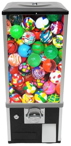 Candy Vending Machine, 1.77-2.2in Commercial Gumball Machine 25 Cent Coins Rectangle Bubble Gum Machine for Game Stores, Retail Stores, Gadget Featuring (Black)