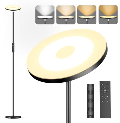 YICAIZI Lámpara de pie regulable LED de 36 W, moderna lámpara de techo con 2700 K-6500 K, regulable sin niveles, lámpara de pie con mando a distancia y control táctil para salón, dormitorio, oficina