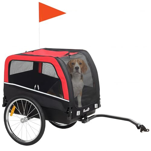 PawHut Dog Bike Trailer, Pet Cart Bicycle Carrier with 20 Air Tires, Quick-Release Wheels, Reflectors, Flag, Dog Cart for Bicycle, for Small and Medium Breeds, Supports up to 44 lbs, Red