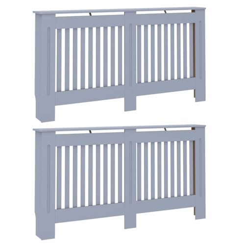 pokgdf Grey Engineered Wood Radiator Cover 2 pcs, 59.84 x 7.48 x 32.09 in, Water Resistant Material with Efficient Heat Flow, Modern Design for Home Decor, Flat Top Shelf