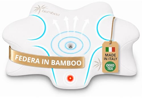 The Double Twenty – Cuscino Cervicale per Dormire Ortopedico - Doppia Altezza 12,5/9cm con Federa Lavabile in Bamboo - Cuscino Memory Foam Antirussamento a Farfalla - Made in Italy e Oeko Tex