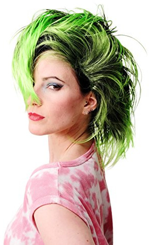 WIG ME UP- PW0078-1-P103PC15 Peluca Carnaval Punky Verde neón bisoñe Vampiro Punky glamoroso