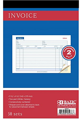 BAZIC Products Invoice Book, 2-Part Carbonless, 50 Sets
