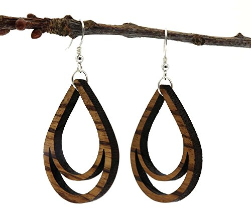 NaturSchatulle Holzschmuck Holzohrringe Tropfen Zebrano I natürliche Ohrhänger 925 Sterling Silber Ohrringe Holz Damen Ohrschmuck