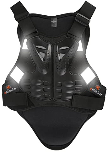 RIDBIKER Chest Protector Motorcycle, Dirt Bike Gear Body Armor Vest Spine Back Protector for Motocross Off-Road (Reflective at Night) (Black, S)