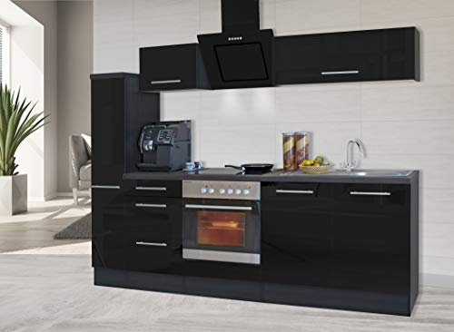 Küche Küchenzeile Küchenblock Eiche Schwarz Amanda 240 cm Respekta Premium