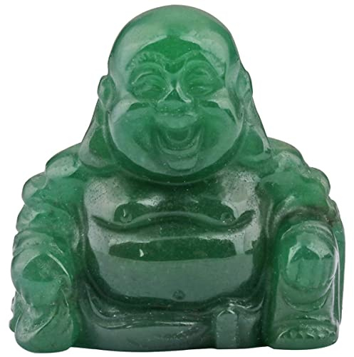 Nupuyai Figura di Buddha verde avventurina risata gemma cristallo buddha pietra curativa portafortuna portafortuna Feng Shui decorazione