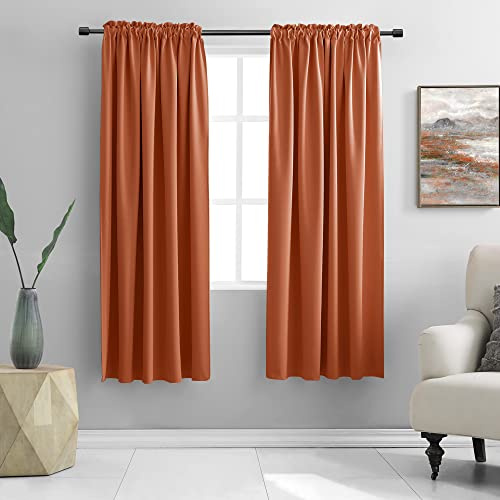 DONREN Blackout Curtains for Bedroom, Living Room, Energy Saving, with Rod Pocket, Decorative Curtains (2 Panels, 132 x 160 cm (W x L), Rusty Orange)