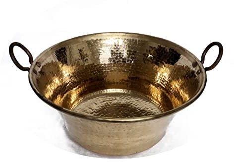 Cazo De Cobre - Olla de cobre auténtico de 16 pulgadas, sartén de mermelada martillada resistente, hecha en México, olla de cocina para comida mexicana