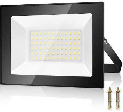Kakashome 50W Projecteur LED Exterieur, 5000LM 7000K Spot Extérieur, 72 Puces IP67 Imperméable Blanc Froid Eclairage de Sécurité LED, Luminaire Exterieur Pour Patio, Garage, Jardin, Terrasse,Usine