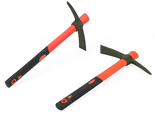 KEILEOHO 2 PCS 15 Inch Garden Pick Mattock, 38x23cm Red Small Mattock Pickaxe with Handle, Garden Mattock for Gardening