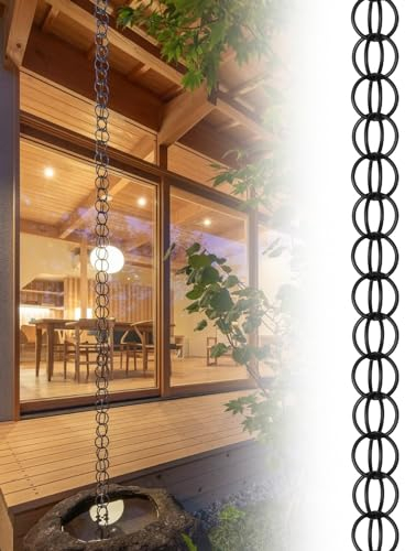 Blazea Regenablaufkette Metallregenkettenringe, Regenfallrohr-Fangkette für Pavillon/Terrasse/Garten, Schwarze Regenkette zum Aufhängen an der Dachrinne (Size : 4m (13ft))