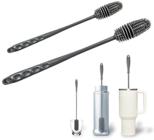 PYEUIFT 2 spazzole per bottiglie da 32cm+26 cm, in silicone con manico, spazzola per la delle bottiglie, adatta per spazzola per bottiglie di vetro, spazzola in silicone per bottiglie (grigio)