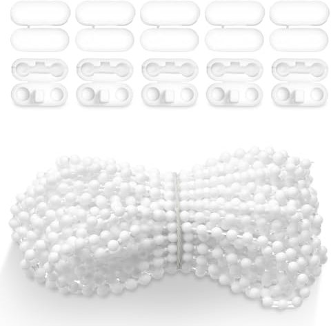 Chaîne de store enrouleur de 10 m, blanc, chaîne de rechange, store en plastique avec 10 raccords – Romains verticaux, cordon vénitien pour stores vénitiens verticaux