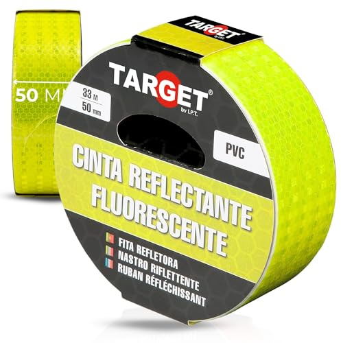 TARGET Cinta Reflectante Adhesiva, Advertencia Señalización Marcaje Alta Visibilidad Peligro Seguridad (FLUORESCENTE, 33 M X 50 mm)