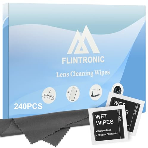 Flintronic Chiffons de Nettoyage, avec Lot de 240 Lingettes Nettoyantes Portables, Chiffon de Nettoyant pour Lunettes, Appareils Photo, Jumelles, Miroirs, Tablettes, Téléphones