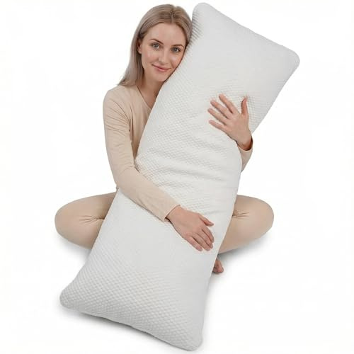 Talatex Full Body Pillow with Natural Latex - Adjustable Long Pillow for Maternity, Back & Side Sleepers | 3-Zone Support for Back & Hip Pain | 135x50cm for Double Bed (latex particles + microfiber)