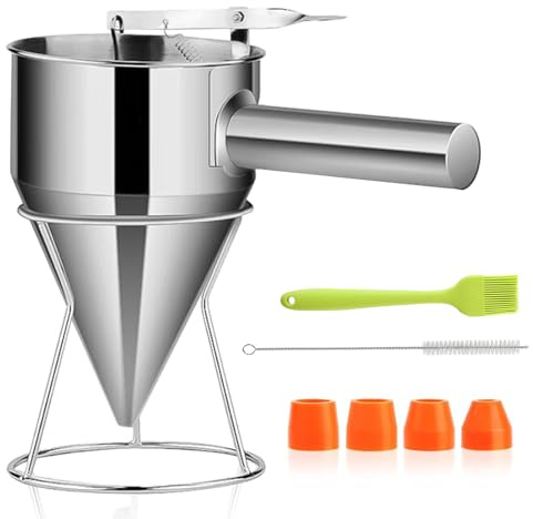 Dough Dispenser, Dough Scoop, 1.2 L Stainless Steel Pancake Dough Dispenser with Stand, Cleaning Brush and Oil Brush