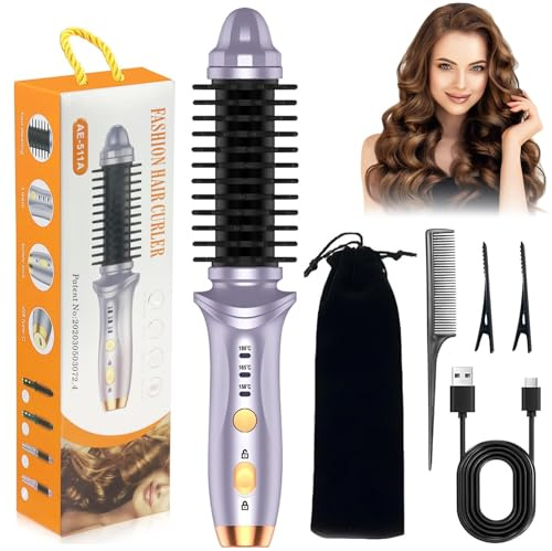 NICEWAT 3 in 1 Cordless Hair Styler, Hot Brush for Short Hair with 3 Temperature Settings, USB Mini Heated Curling Brush, Portable Travel Cordless hot Brush, for Long and Short Hairr