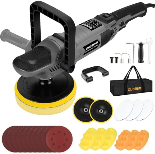 Qudodo Lucidatrice orbitale per auto, 12,7 cm, a doppia azione, 1600 W, 6 velocità variabile, 1000-3500 giri/min, manico staccabile per auto, levigatura, lucidatura, ceretta