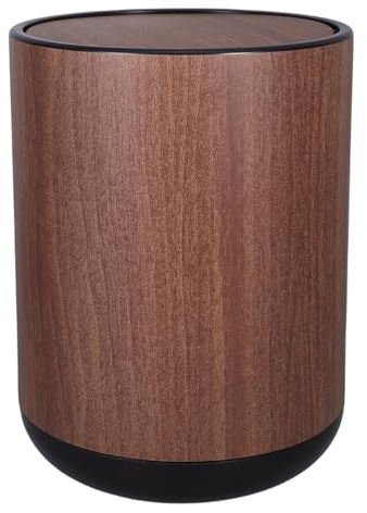 BESPORTBLE Papelera de Basura de Plástico con Tapa Abatible Diseño Doble Compartimento y Textura Madera para Baño Dormitorio y Oficina Cubo Ligero para Clasificación de Residuos