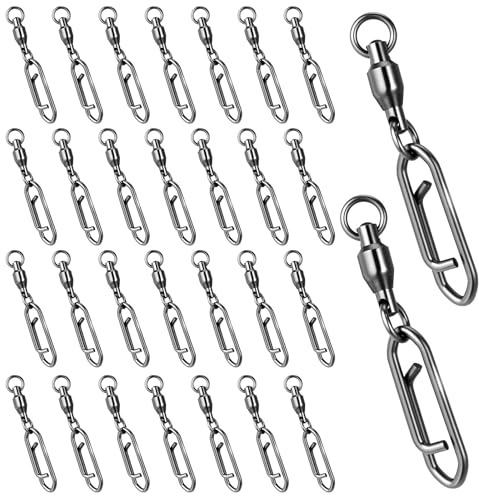 Azefnuhk 30 Pcs Fishing Speed Clips Quick Change, Stainless Steel Fish Swivels, High Strength Fishing Snap Swivels,Bearing Rolling Swivel, Saltwater Corrosion Resistance Barrel Swivel