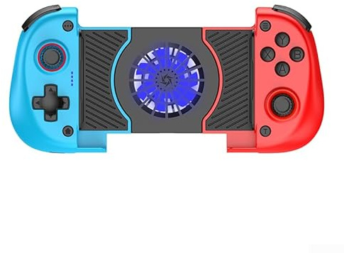 Manette de jeu mobile avec design télescopique, ventilateur de refroidissement intégré pour un jeu prolongé sur divers appareils (bleu et rouge)