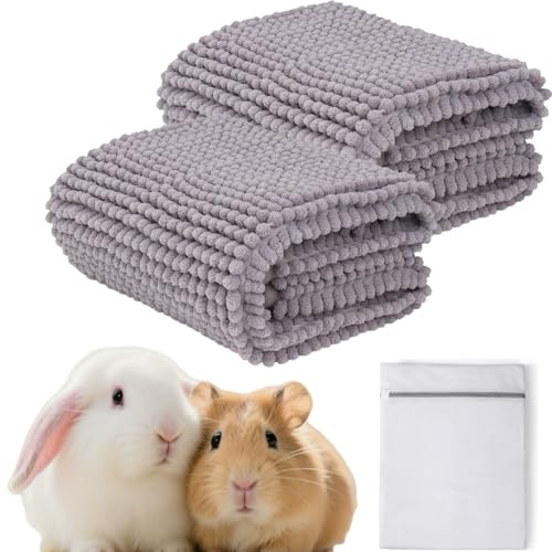 2 stycken marsvinsunderlägg 60 × 40 cm med tvättpåse – tvättbar burinsats & burmatta för marsvin, bur, kanin och marsvin tillbehör, Pipi Pads tillbehör (ljusgrå)