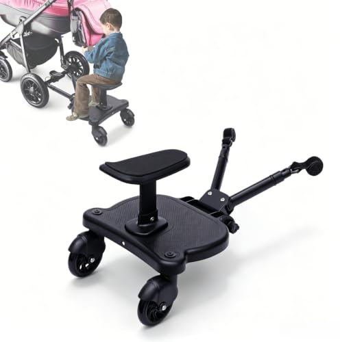 HuKaiL Planche de poussette avec siège amovible, planche debout universelle à 360° | Pour enfants jusqu'à 25 kg, 3 à 7 ans, 2 en 1, hauteur réglable, antidérapant, silencieux