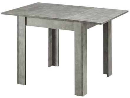 B&D home® LIVIUS Esstisch, ausziehbar 80–120 x 80 cm – moderner Küchentisch in Beton-Optik, platzsparend mit integrierter Aufbewahrung für Einlegeplatten, Holztisch für Küche & Esszimmer