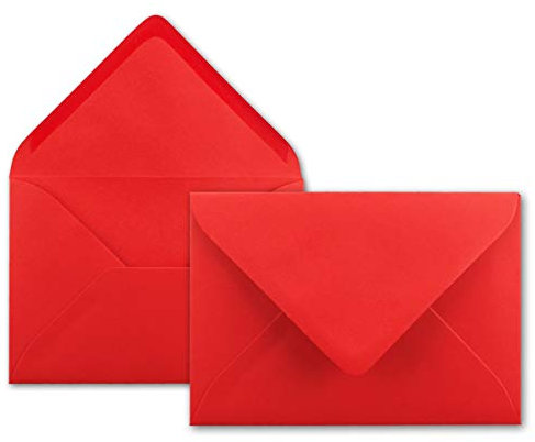 25x Brief-Umschläge leuchtendes Rot - 80 g/m² - Kuverts in DIN B6 Format 12,5 x 17,6 cm - Nassklebung ohne Fenster