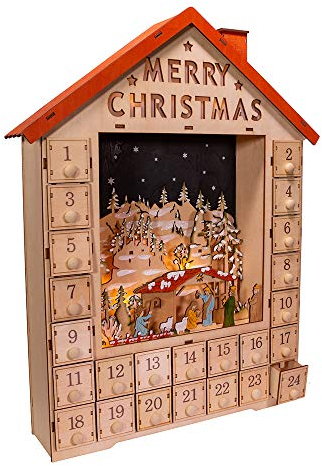 Kurt S. Adler 19-Inch Battery-Operated Light-Up Advent Calendar House with Nativity Scene