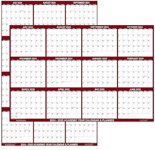 24 x 36 SwiftGlimpse 2026-2027 Academic Wall Calendar, Large, Wet & Dry Erase Laminated, Reversible, Yearly Planner, July 2026 to June 2027 only, Maroon