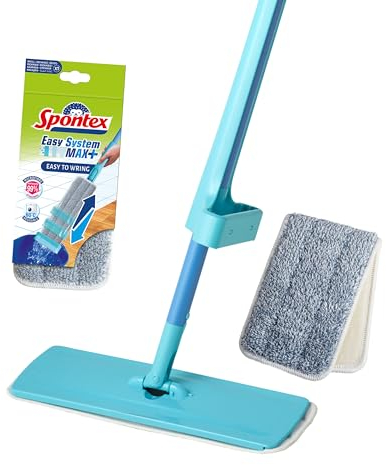 Spontex Easy System Max+ Floor Mop | Microfibre Flat Mop with Integrated Wringing System | Cleans Laminate, Wood & Tile Flooring
