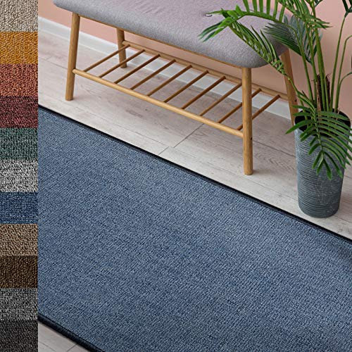 Teppich London | Wohnteppich oder Läufer für Küche, Flur und Wohnraum | Strapazierfähig & pflegeleicht | 11 Farben & viele Größen (67 x 250 cm, Hellblau 86)