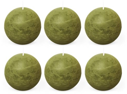 Spaas 6x Candela a sfera in stile rustico 80 mm 24 ore, verde oliva