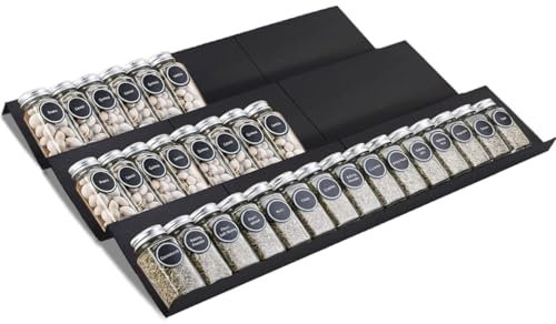 Khordin Gewürzschubladen-Organizer – ein verstellbares, erweiterbares Gewürzregal für Küchenschrank, ABS, 9 Stück