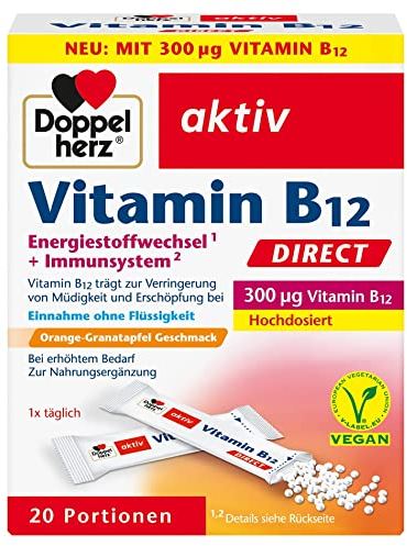 Doppelherz Vitamin B12 DIRECT – Vegan und hochdosiert – Vitamin B12 trägt zur Verringerung von Müdigkeit und Erschöpfung bei – 20 Portionen