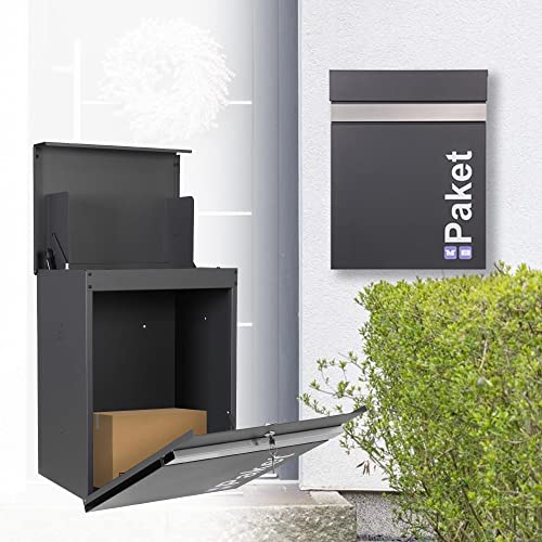 ML-Design Buzón para Paquetes 44x35x58 cm Antracita-Plata Acero Galvanizado Montado En La Pared/De Pie Resistente A La Intemperie Caja De Entrega Correo Postal con Cerradura De Cilindro + 2 Llaves
