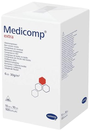 Medicomp Extra Vlieskompressen 5 x 5 cm, 6fach, unsteril 100 Stück in Papierbeuteln