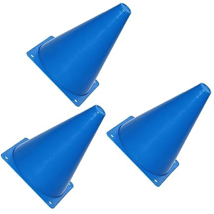 wisoolkic 3 Stück/Set hochsichtbare Fußball Basketball Trainingshütchen – einfache Installation, Autobahn und Verkehrssicherheit, PE Verkehrshütchen, Blau, 23cm