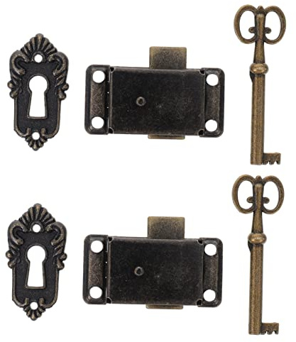 jojofuny 2pcs Jewelry Box Locks Antique Cupboard Locks with Keys Classical Decorative Vintage Furniture for Cabinets and Wardrobes in Blue-Green Patina