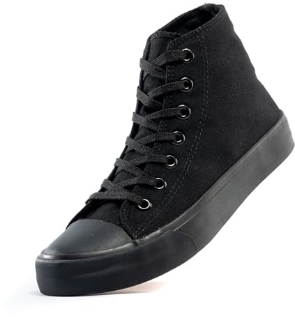 sharllen Ladies Canvas Shoes Women, Mens High Top Trainers Lace up Pumps(Black1 270)